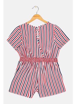 Pepe Jeans Kids Girl Stripes Short Sleeves Playsuit, Red Combo  - Image 2