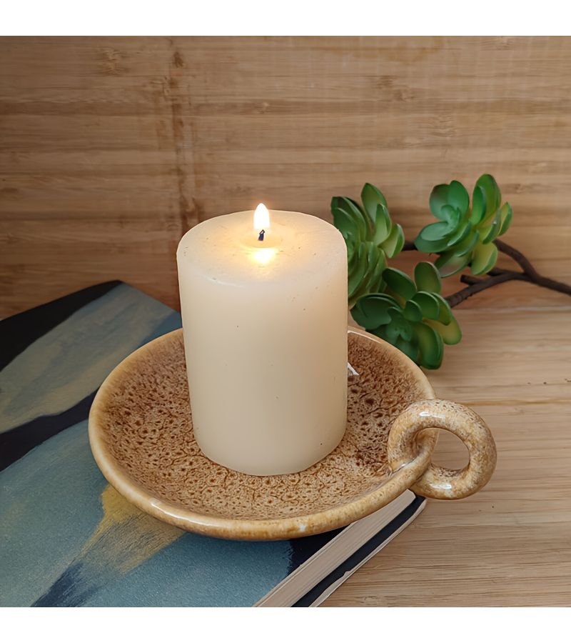 A Vintage Yellow Ceramic Candle Holder With Handle Round Farmhouse Dish Tray For Burning Sage And Incense Suitable For Various Holidays Halloween Christmas Thanksgiving Easter Durable Ceramic Home Decor For Meditation Rooms - Image 2