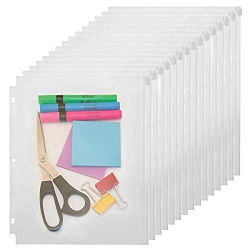YoeeJob 3 Holes Clear PVC Zipper Binder Pocket Insert Pages Letter Size, 8 1/2" x 11 Loose Leaf Binder Filing Storage Bags 15 Per Pack - Image 1