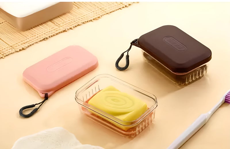 Qshare Plastic Travel Soap Container Box With Lid - Portable Waterproof Soap Holder - Leak-proof For Travel, Camping, Outdoor & Bathroom - Transparent Soap Boxes With Draining Soap Holder (Pink, 2Pcs) - Image 2