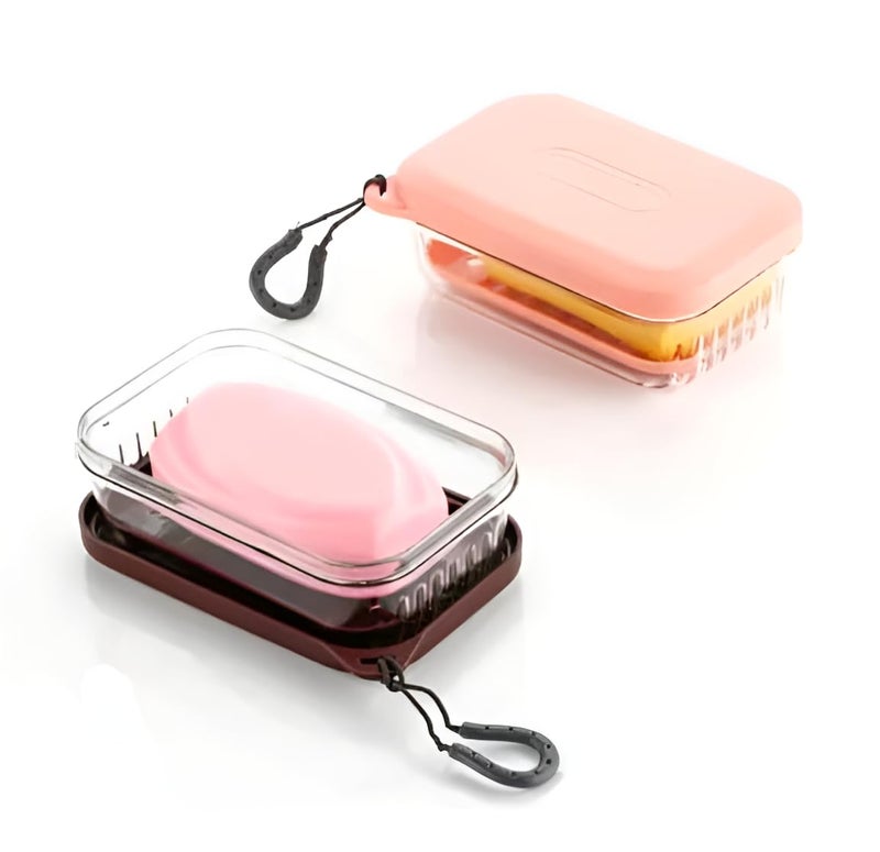 Qshare Plastic Travel Soap Container Box With Lid - Portable Waterproof Soap Holder - Leak-proof For Travel, Camping, Outdoor & Bathroom - Transparent Soap Boxes With Draining Soap Holder (Pink, 2Pcs) - Image 1