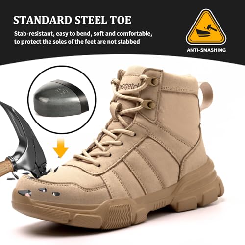Nasogetch Mens Work Boots Steel Toe Boots for Men Women Comfortable Lightweight Indestructible Shoes Non-Slip Construction Boots Safety Beige 11 Women/9 Men EU 42 - Image 2