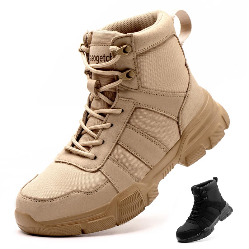 Nasogetch Mens Work Boots Steel Toe Boots for Men Women Comfortable Lightweight Indestructible Shoes Non-Slip Construction Boots Safety Beige 11 Women/9 Men EU 42 - Image 4