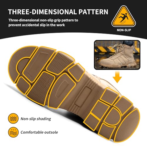 Nasogetch Mens Work Boots Steel Toe Boots for Men Women Comfortable Lightweight Indestructible Shoes Non-Slip Construction Boots Safety Beige 11 Women/9 Men EU 42 - Image 5