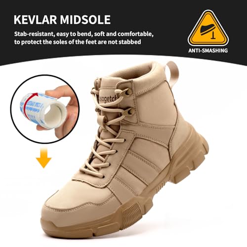 Nasogetch Mens Work Boots Steel Toe Boots for Men Women Comfortable Lightweight Indestructible Shoes Non-Slip Construction Boots Safety Beige 11 Women/9 Men EU 42 - Image 3