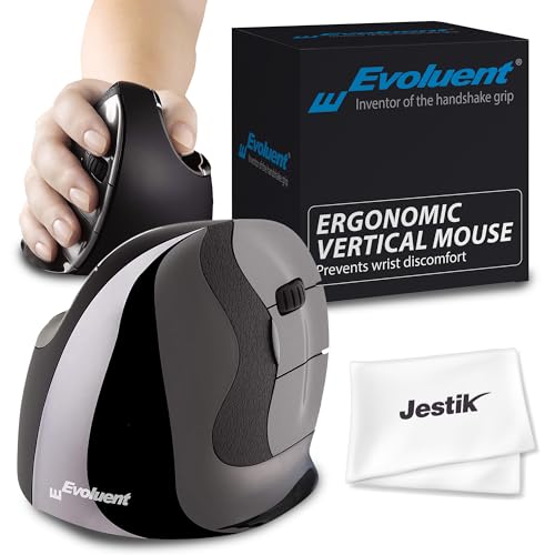 Evoluent Vertical Mouse D Medium (VMDM) - Ergonomic Wired Mouse for Laptop and PC with Jestik Microfiber Cloth - Image 1