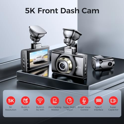 LINGDU LD02 5K On Dash Cam 5G WiFi with Free 64GB Card, 4K+2K Front and Rear Dual Dashcam 170° WDR IR Night Vision, 24H Parking Mode G-Sensor 3" Build-in GPS, Max Up Support to 128GB, Easy to Install - Image 2