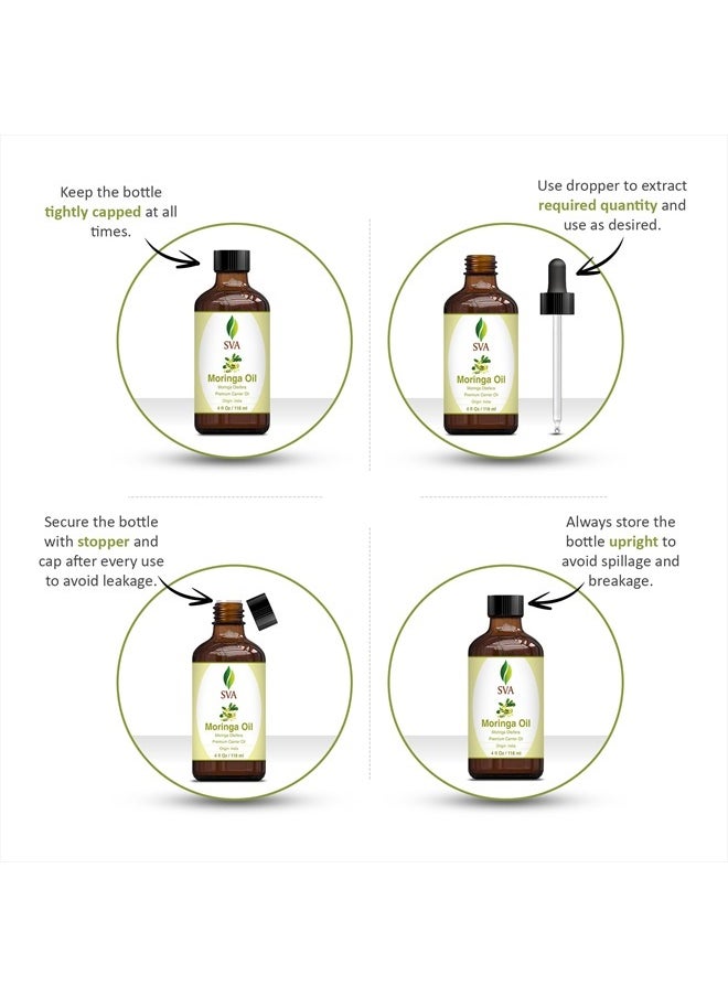 SVA Organics - SVA Moringa Carrier Oil 4 Oz (118 ml) Premium Carrier Oil with Dropper for Hair Care, Scalp Massage, Hair Oiling, Skin Care and Massage - Image 1