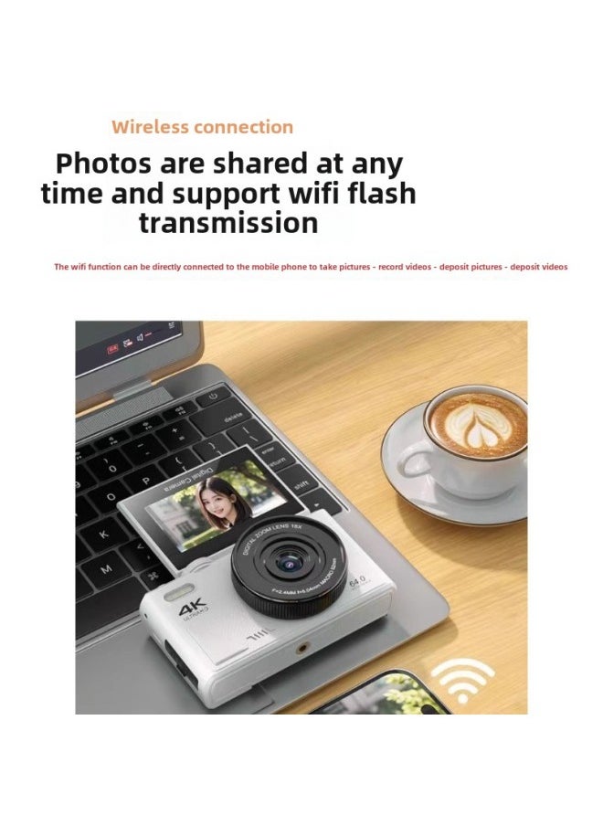 Generic Entry Level Micro Single Camera Student Digital Camera With WiFI HD CCD Campus 4K DSLR Vlog Camera-Body Color:White  64g Card  - Image 4