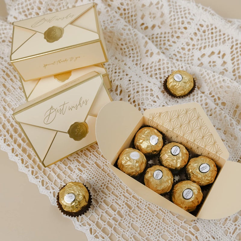 POTTIIS 20Pcs Candy Box Cookie Gift BoxesRomantic Wedding Favors Cute Chocolate Box for Wedding Bridal Birthday Party Supplies Champaign Gold