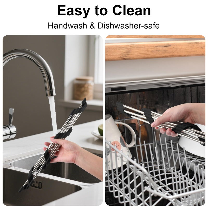 Seropy Corner Dish Drying Rack, Kitchen Sink Caddy Sponge Holder, Triangle Over The Sink Dish Drying Rack for Kitchen Counter, Roll Up Dishes Drainer Mat RV Essentials Organization and Storage Shelf, Black - Image 4