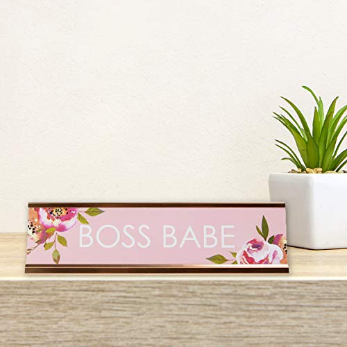 Canopy Street Boss Babe Desk Plate / 2" x 8" Chic Pink Floral Office Desk Sign/Cubicle Name Plate Coworker Present/Made In The USA - Image 5
