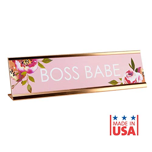 Canopy Street Boss Babe Desk Plate / 2" x 8" Chic Pink Floral Office Desk Sign/Cubicle Name Plate Coworker Present/Made In The USA - Image 2