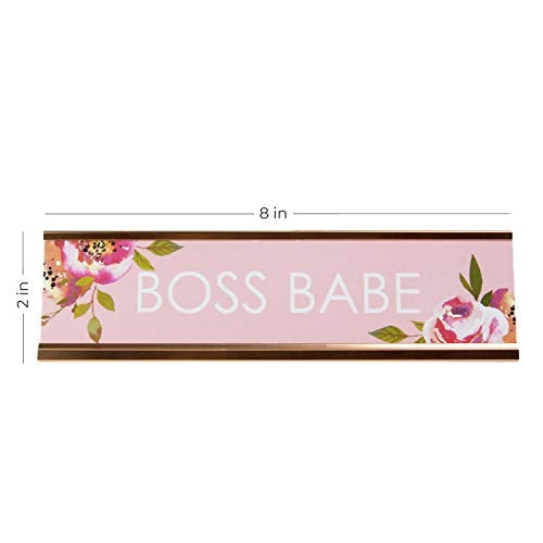 Canopy Street Boss Babe Desk Plate / 2" x 8" Chic Pink Floral Office Desk Sign/Cubicle Name Plate Coworker Present/Made In The USA - Image 4