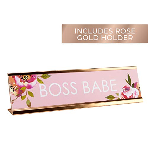 Canopy Street Boss Babe Desk Plate / 2" x 8" Chic Pink Floral Office Desk Sign/Cubicle Name Plate Coworker Present/Made In The USA - Image 3