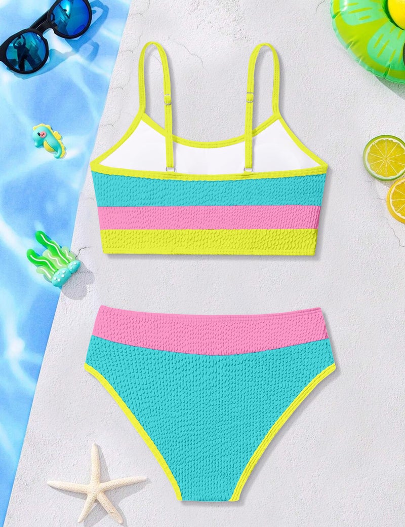 TALLWH Girls Bathing Suit Color Block Two Piece Swimsuit Bikini Sets Bathing Suit for Girls 10-12 Adjustable Straps Girl Swimsuit Size 10-12 - Image 5