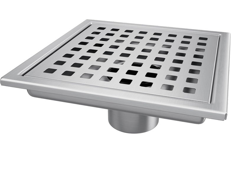 Elefloom Square Shower Drain Shower Drain 4 inch with Removable Grate Cover Corrosion Resistant AISI 304 Stainless Steel Shower Floor Drain with Hair Catcher
