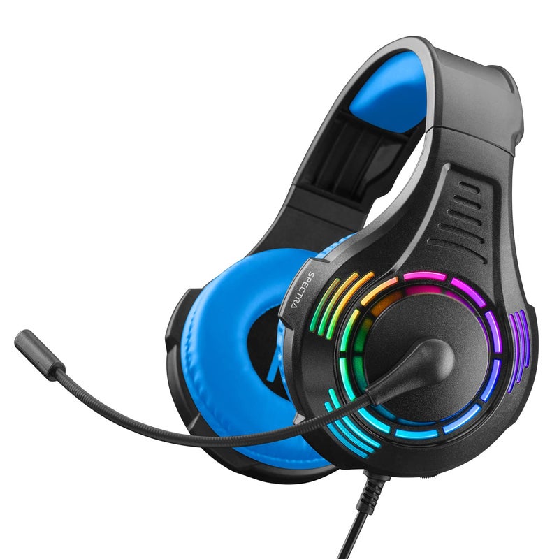 NITHO Spectra Gaming Headset with RGB Light and Microphone, Over-Ear Stereo Headphones for Xbox Series X|S, Xbox One, PS5, PS4, Nintendo Switch, PC, Mobile, 3.5 mm Audio Jack, 50 mm Drivers - Blue - Image 1