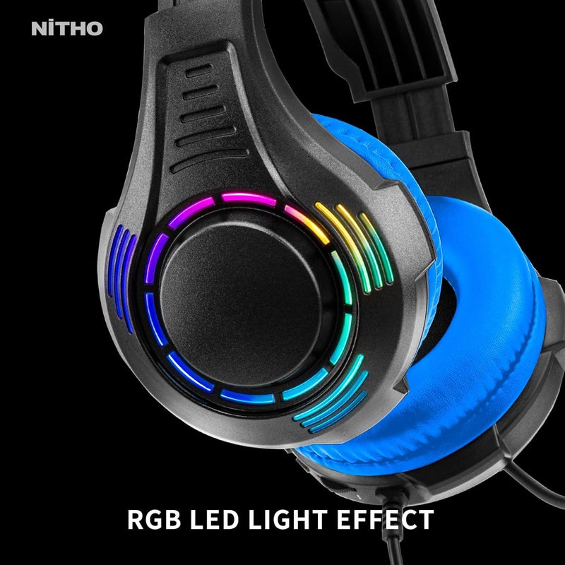NITHO Spectra Gaming Headset with RGB Light and Microphone, Over-Ear Stereo Headphones for Xbox Series X|S, Xbox One, PS5, PS4, Nintendo Switch, PC, Mobile, 3.5 mm Audio Jack, 50 mm Drivers - Blue - Image 5