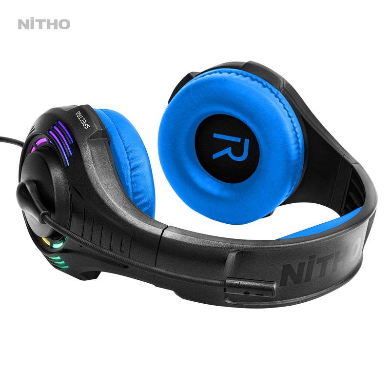 NITHO Spectra Gaming Headset with RGB Light and Microphone, Over-Ear Stereo Headphones for Xbox Series X|S, Xbox One, PS5, PS4, Nintendo Switch, PC, Mobile, 3.5 mm Audio Jack, 50 mm Drivers - Blue - Image 4