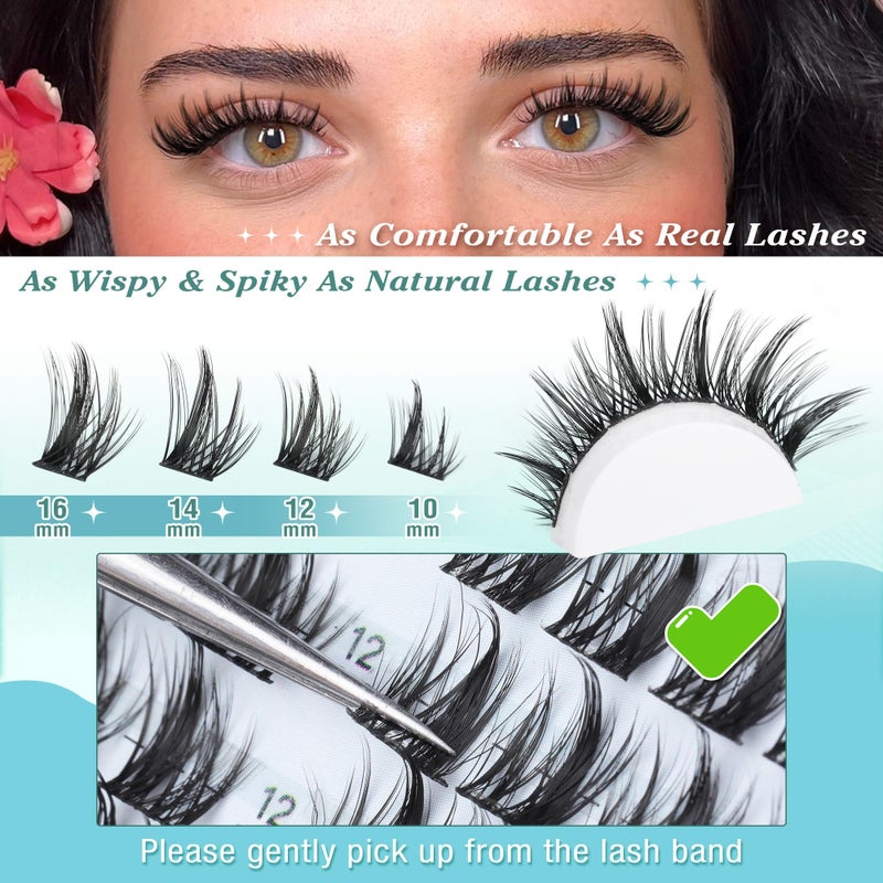 Newcally Wispy Lash Clusters Natural DIY Lash Extension Manga Spiky Cluster Eyelash Extension CD-curly Eyelash Clusters 10-16MM Individual Lashes Cat Eye Look by Newcally - Image 4