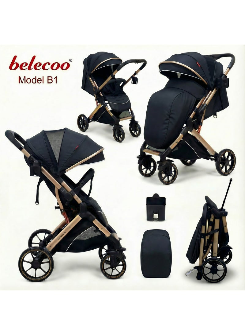 Belecoo One-Hand Foldable Stroller - Travel-Friendly, with Detachable Safety Bar & Air-Passing System - Image 1