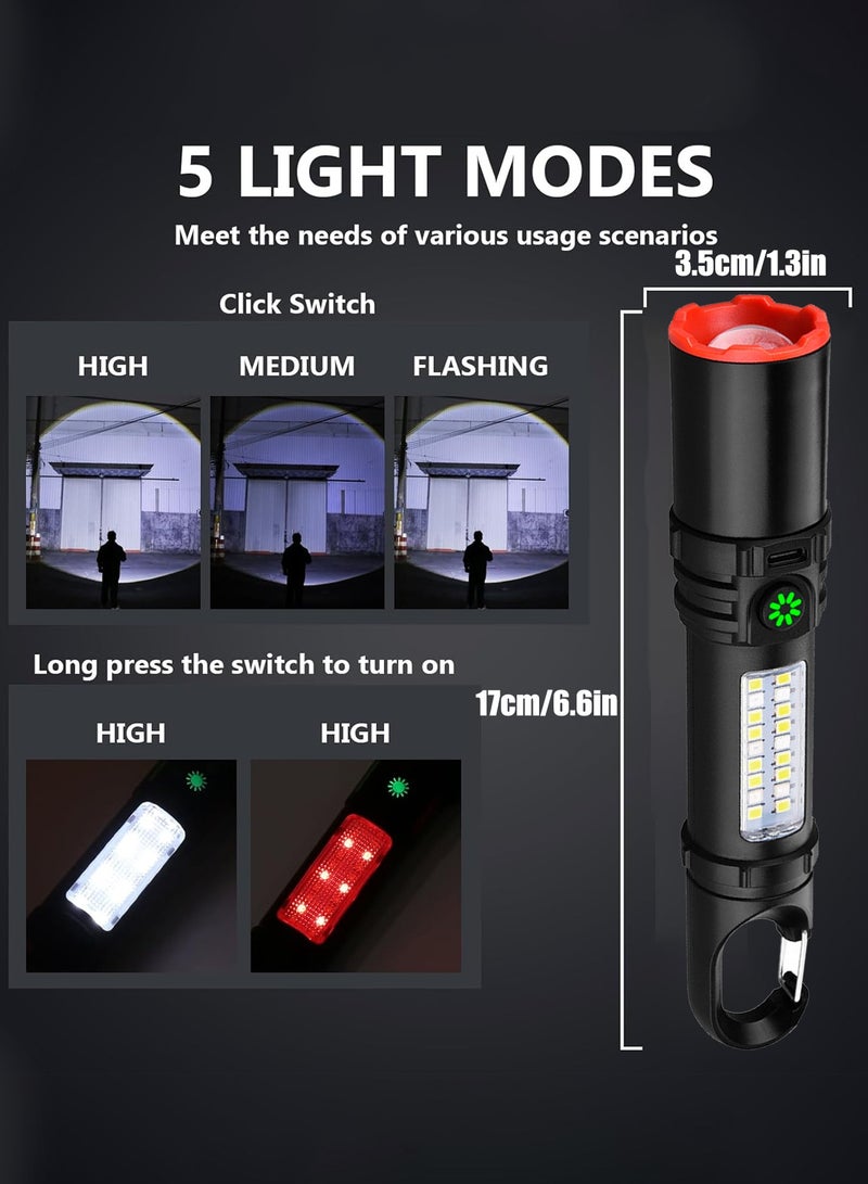 Rechargeable Flashlight, 2 in 1 Rechargeable Flashlight with Plastic Hook – 3 Brightness Levels & 5 Lighting Modes, 800mAh USB-C Rechargeable LED Outdoor Lamp, ABS Plastic Housing, IPX4 Waterproof, 2-4 Hours Runtime for Camping, Hiking, Emergency Use - Image 2