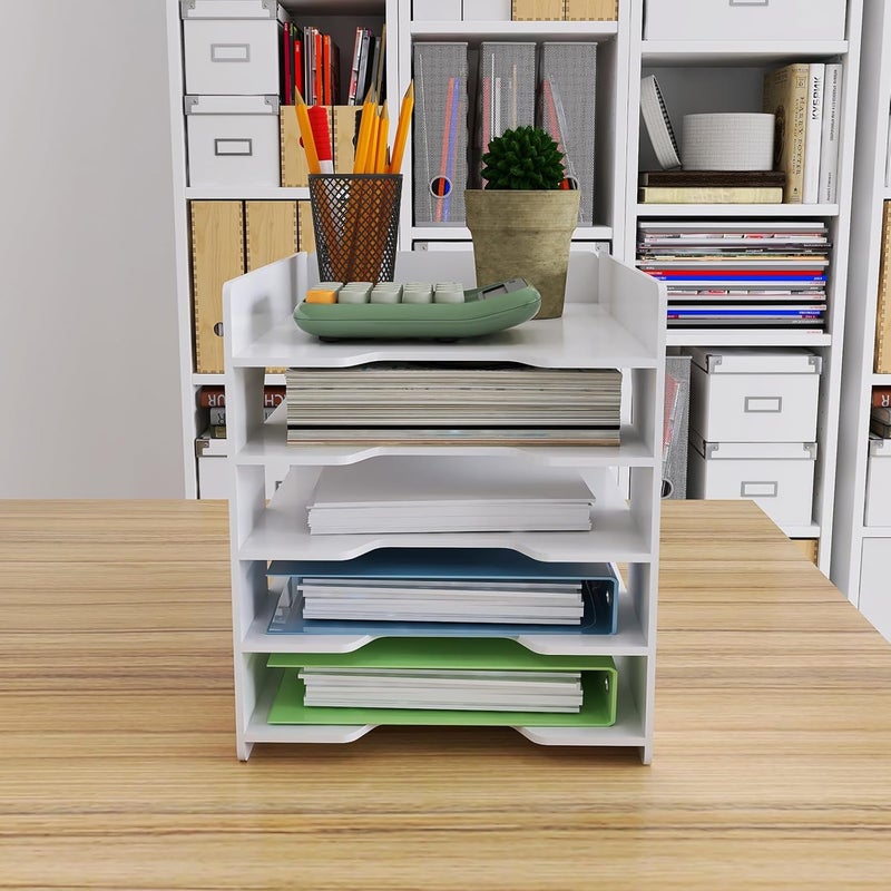 Natwind 5 Tiers Paper Organizer for Desk Desktop White File Holder Office Desk Organizer Mail Letter Tray & Paper Sorter Document Notebooks Storage Rack for Home Office School Classroom - Image 4