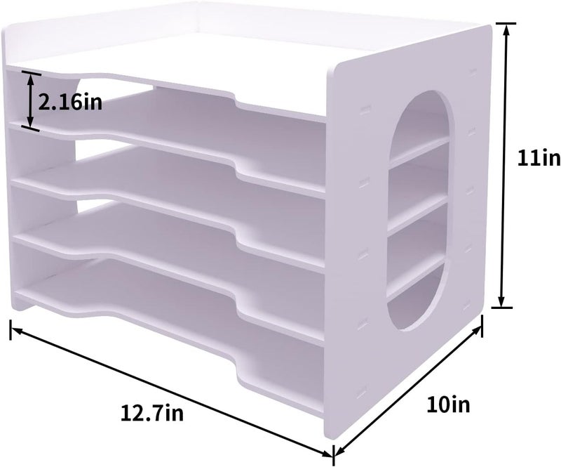 Natwind 5 Tiers Paper Organizer for Desk Desktop White File Holder Office Desk Organizer Mail Letter Tray & Paper Sorter Document Notebooks Storage Rack for Home Office School Classroom - Image 3