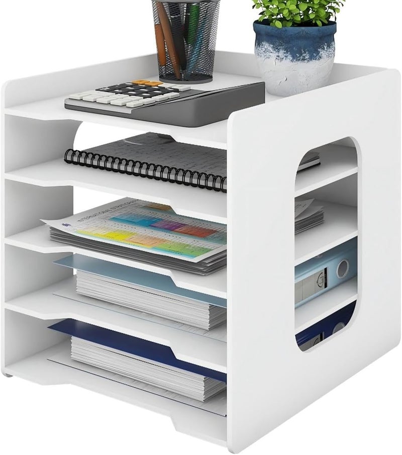 Natwind 5 Tiers Paper Organizer for Desk Desktop White File Holder Office Desk Organizer Mail Letter Tray & Paper Sorter Document Notebooks Storage Rack for Home Office School Classroom - Image 1