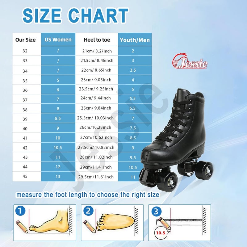 Jessie PU Leather Roller Skates - Adjustable Four-Wheel Skates for Indoor and Outdoor Use (Black Wheel, Women's 8/ Men's 6.5) - Image 5