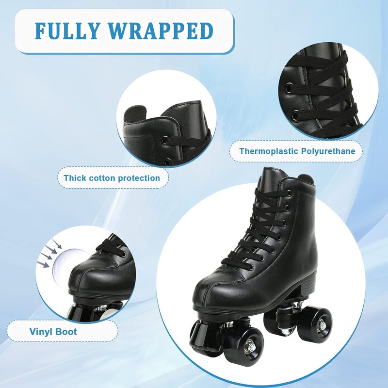 Jessie PU Leather Roller Skates - Adjustable Four-Wheel Skates for Indoor and Outdoor Use (Black Wheel, Women's 8/ Men's 6.5) - Image 3