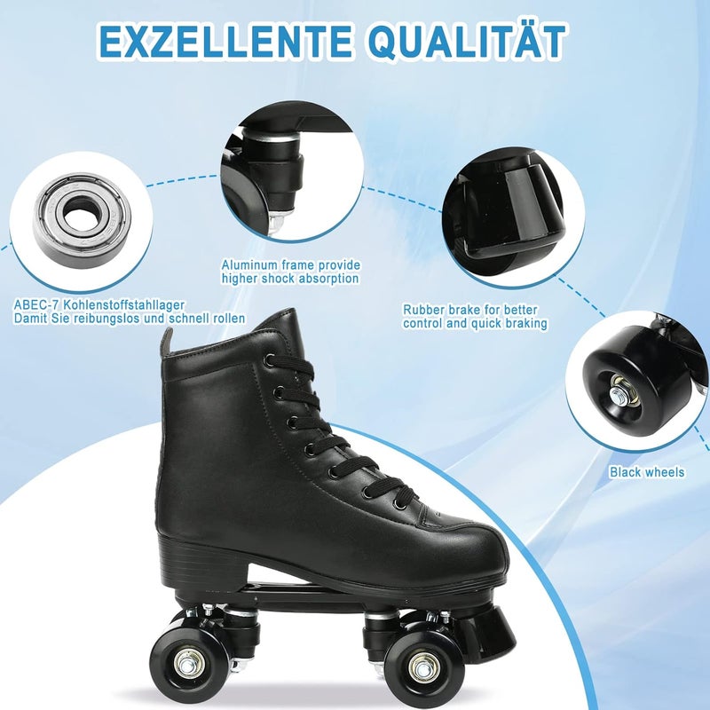 Jessie PU Leather Roller Skates - Adjustable Four-Wheel Skates for Indoor and Outdoor Use (Black Wheel, Women's 8/ Men's 6.5) - Image 4