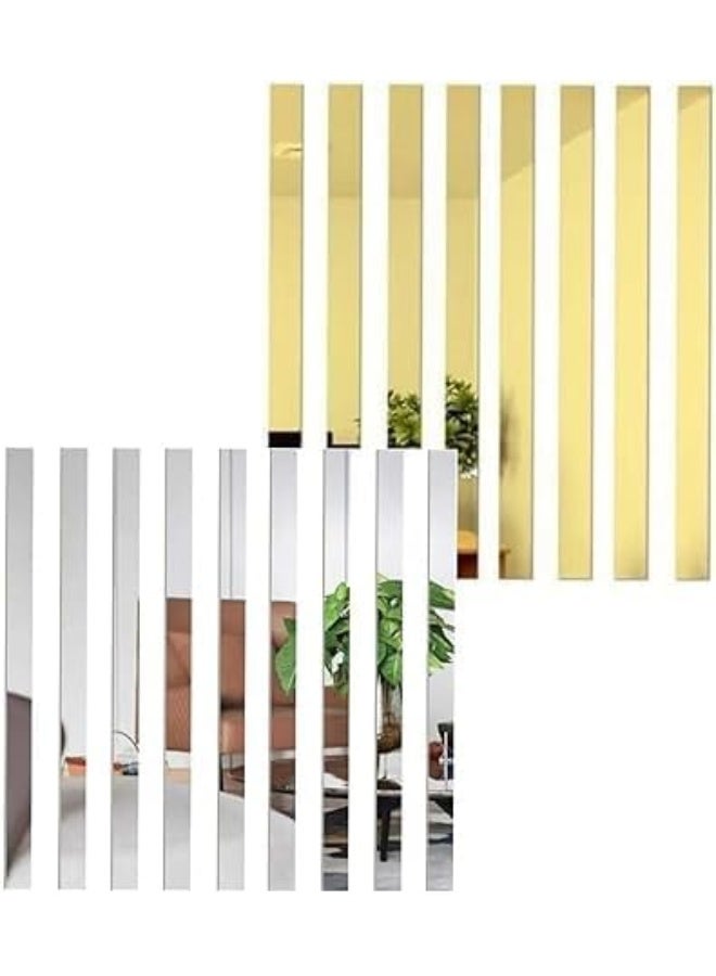 Horoof Home مجموعة ملصقات جدارية من الأكريليك على شكل مرآة 10 قطع - ألواح لاصقة فضية وذهبية زخرفية - Image 1