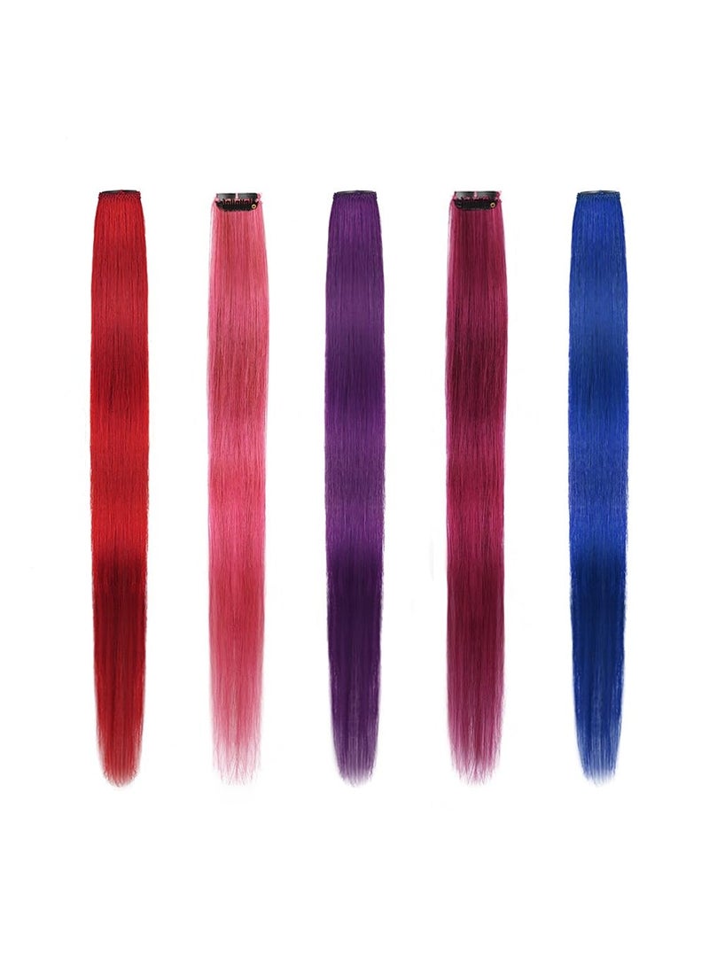 Winsky - Winsky Colored Clip in Hair Extensions 100 Real Human Hair Straight Highlights Colored Clip on Hairpieces 5 PiecesSet 18inch Pink Purple Red Blue Burgundy - Image 1