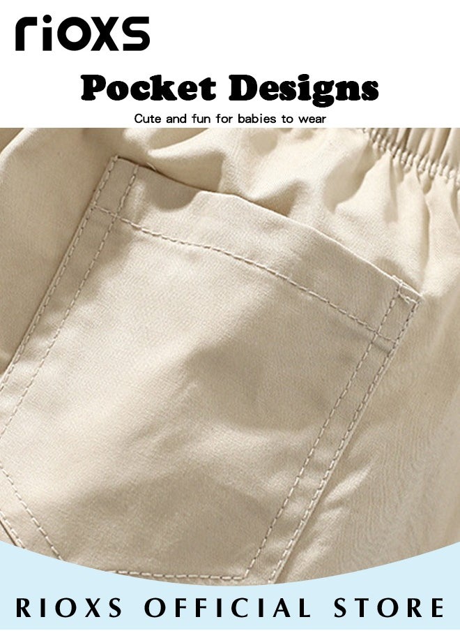 RIOXS - Toddler Baby Boys Jogger Shorts Summer 100% Cotton Casual Knit Short Pants Active Pants with Drawstring - Image 1