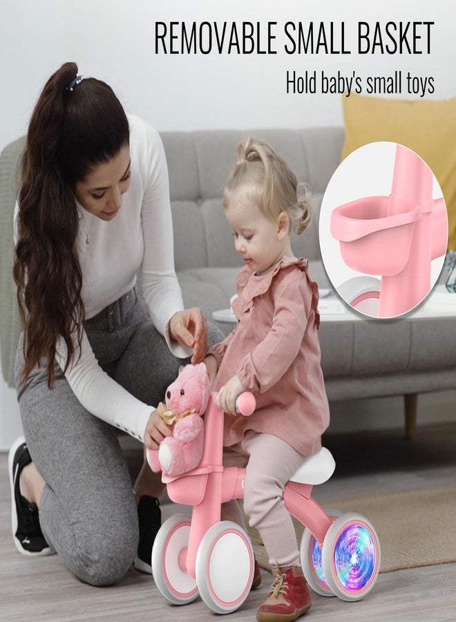 Umatoll Colorful Lighting Baby Balance Bike Toys for 1 Year Old Girls Gifts, Adjustable Seat, 1st Birthday Gifts, 12-24 Months Toddler Bike, Removable Basket, Pink - Image 4