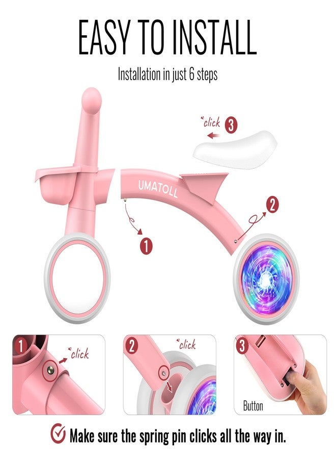 Umatoll Colorful Lighting Baby Balance Bike Toys for 1 Year Old Girls Gifts, Adjustable Seat, 1st Birthday Gifts, 12-24 Months Toddler Bike, Removable Basket, Pink - Image 2