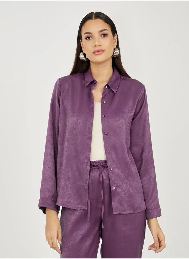 Styli Satin Solid Regular Fit Shirt