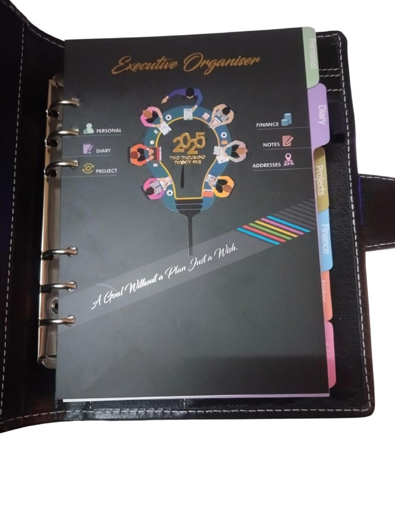 Peeplvalue Premium Black leather organiser 2025 I6 ring notebook with leather black color cover and Refillable Loose Leaf Personal Planner Organizer Binder with Magnetic Buckle, (Black,A5 Size) (Pack of 2) - Image 2