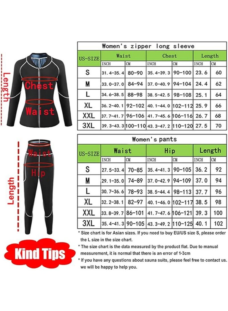 أبوستيم بدلة ساونا لتنحيف الجسم للنساء، طقم ملابس رياضية لتشكيل الجسم، بلوزة بأكمام طويلة وسحاب، وسروال عالي الخصر لتشكيل الجسم، بدلة رياضية حرارية لتنحيف الجسم وتشكيله (أسود) - Image 2