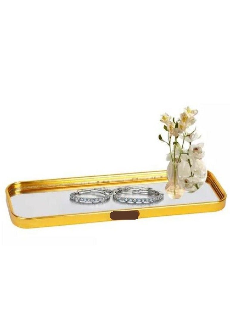 Elegant gold glass mirror tray for organizing jewelry and makeup 22 cm - Image 1