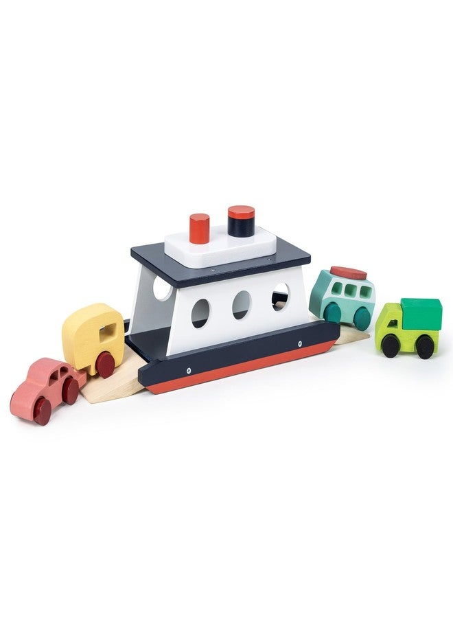 Mentari Store Mentari Toys - Car Ferry - Wooden Boat Set with 4 Vehicles - Includes Car, Caravan, Campervan, and Truck - Interactive Loading & Unloading Toy for Fine Motor Skills, Gift for Toddlers Age 3+ - Image 2