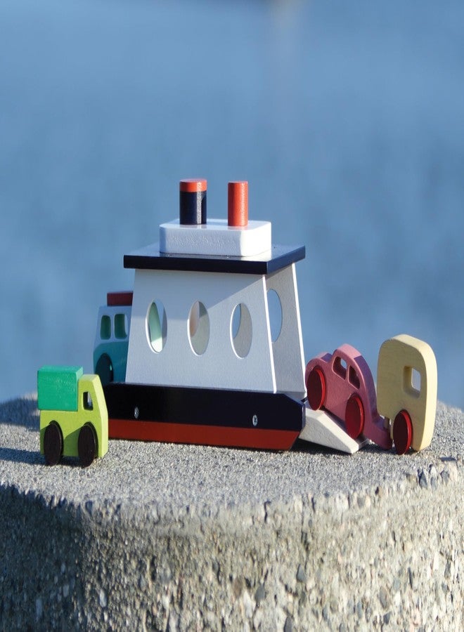 Mentari Store Mentari Toys - Car Ferry - Wooden Boat Set with 4 Vehicles - Includes Car, Caravan, Campervan, and Truck - Interactive Loading & Unloading Toy for Fine Motor Skills, Gift for Toddlers Age 3+ - Image 4