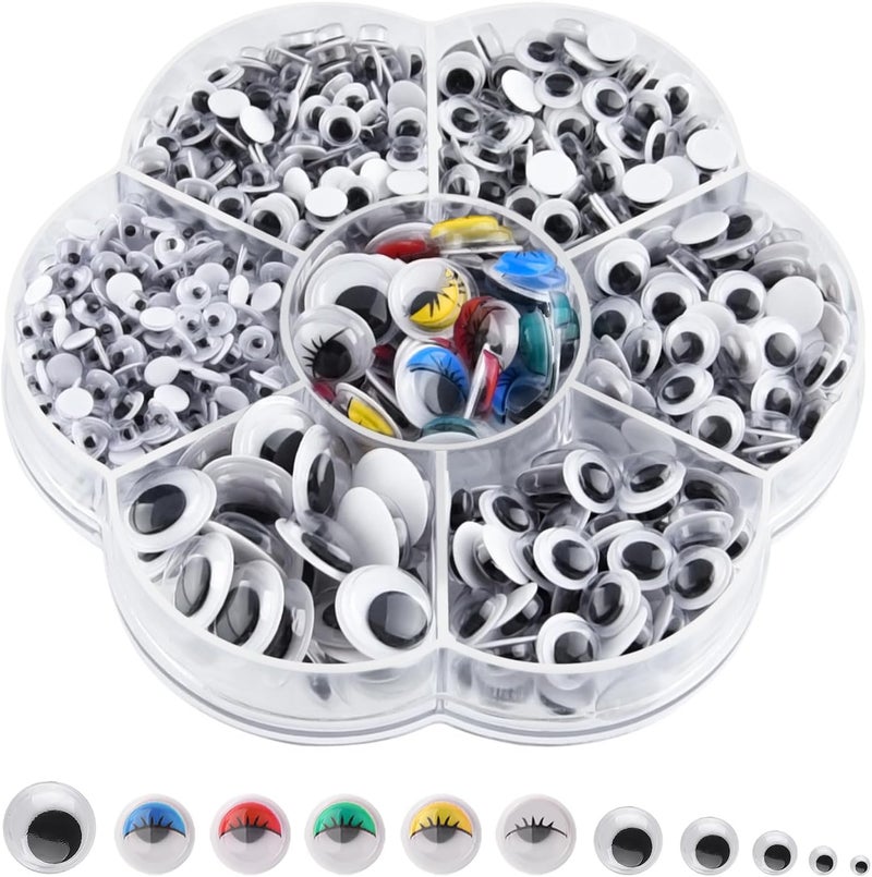ASTARON 800Pcs 4mm-12mm Googly Eyes Self Adhesive Wiggle Eyes for Art Craft Supplies, Doll Making and Scrapbooking,7 Size - Image 1