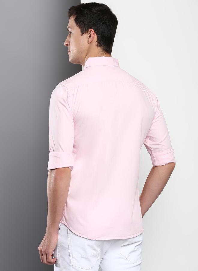 Dennis Lingo Men's Slim Fit Solid Pink Casual Spread Collar Shirt - 100% Cotton - Image 3