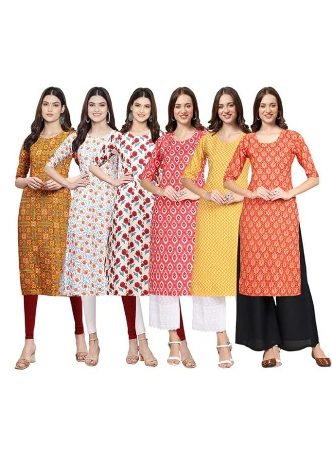 متجر Pinkmint: كورتا نسائية عصرية من قماش الكريب بنقشة الزهور (عبوة من 6 قطع) - مقاس M - Image 1