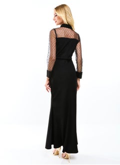 House of Moda Flocked Mesh Insert Keyhole Neck Maxi Dress by Styli  - Image 2