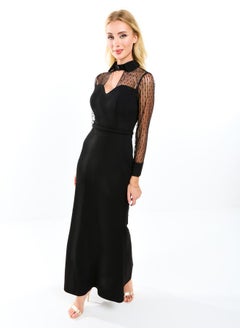 House of Moda Flocked Mesh Insert Keyhole Neck Maxi Dress by Styli  - Image 5
