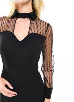 House of Moda Flocked Mesh Insert Keyhole Neck Maxi Dress by Styli  - Image 4
